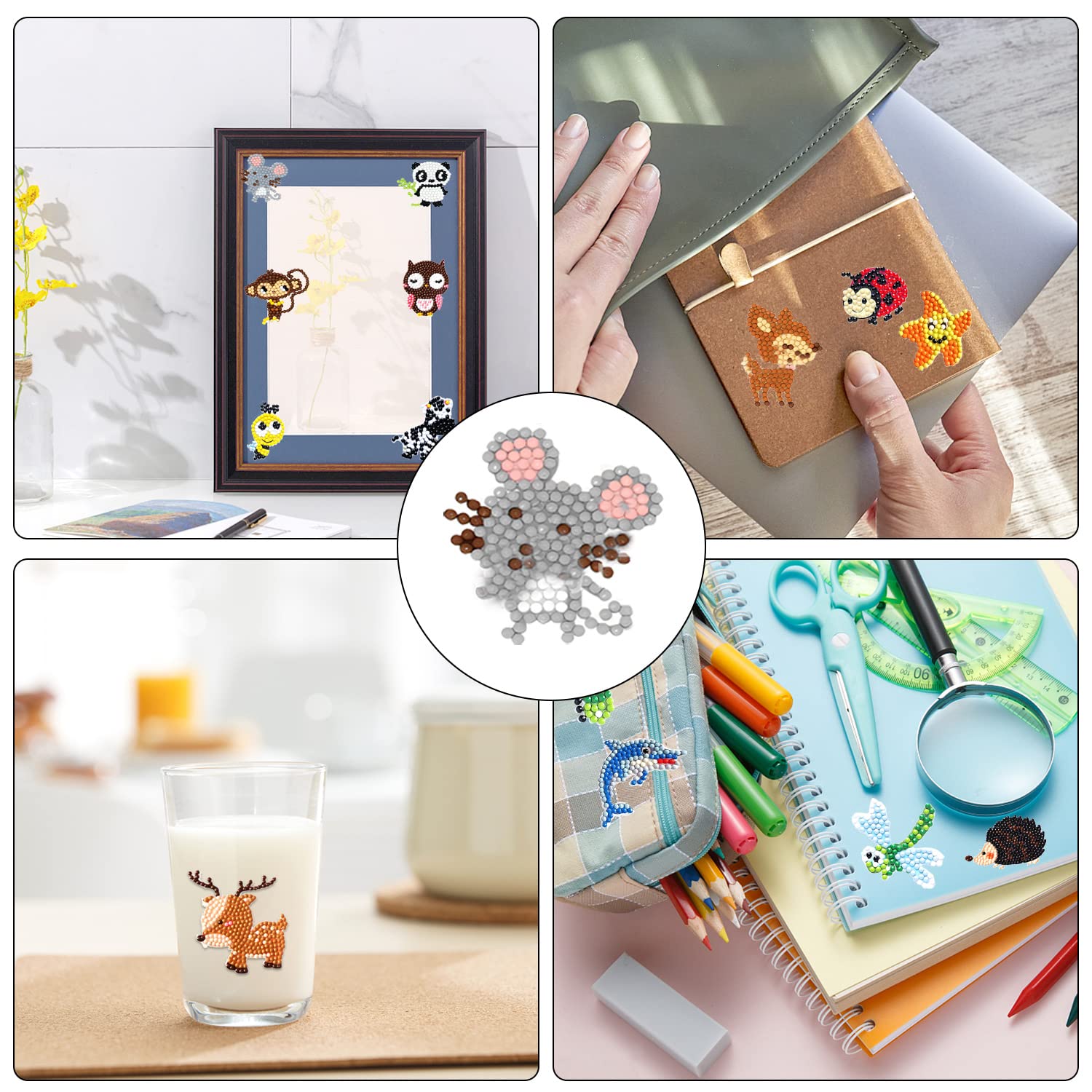 Diamond Painting Adesivi 5D Per Bambini - 12 Pezzi Kit Animale Fai Da Te, Regalo Creativo E Educativo
