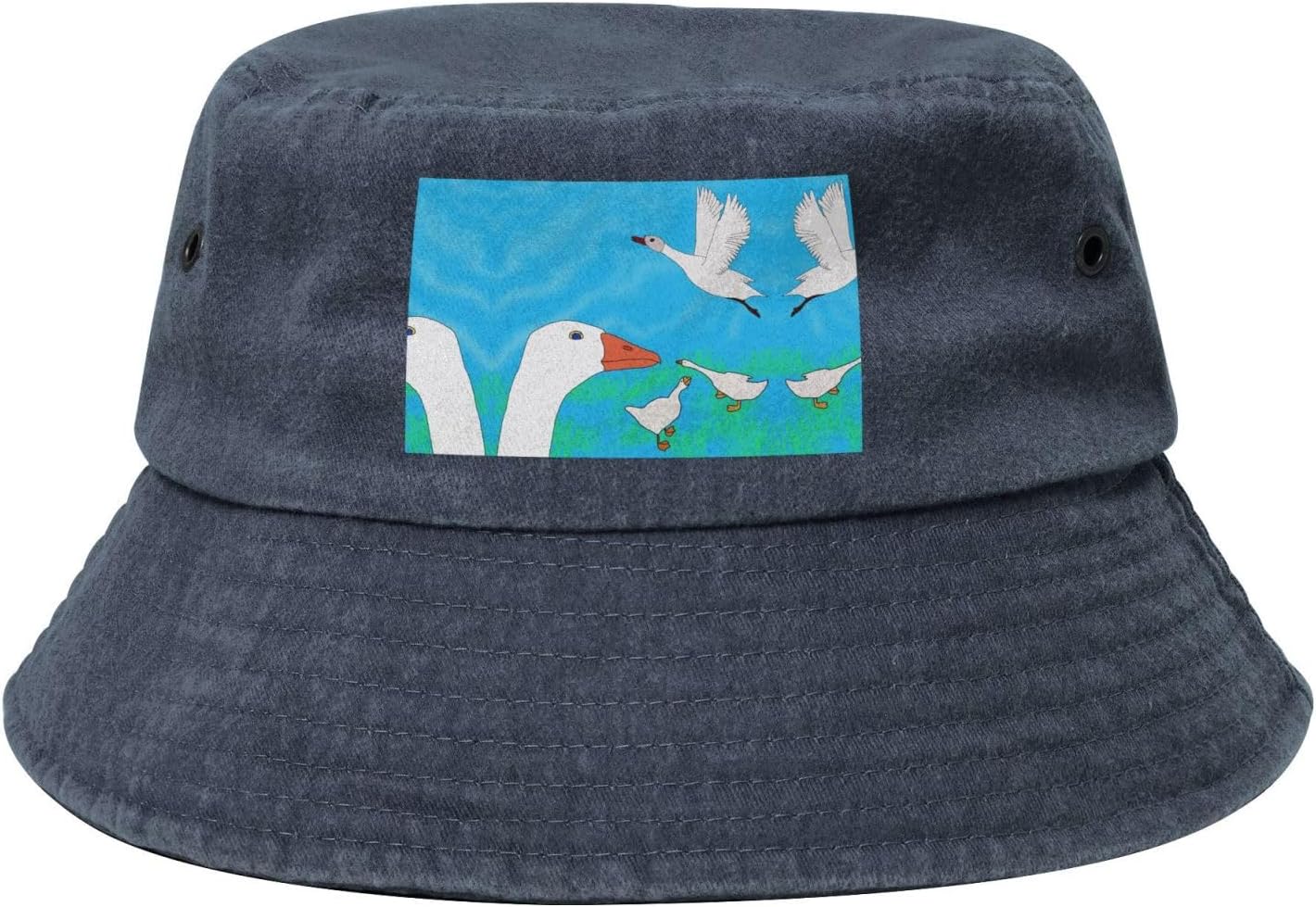 Happy White Goose Printed Cowboy Fisherman hat, Suitable for Outdoor Fishing Beach Party Fisherman hat Hip-hop hat,