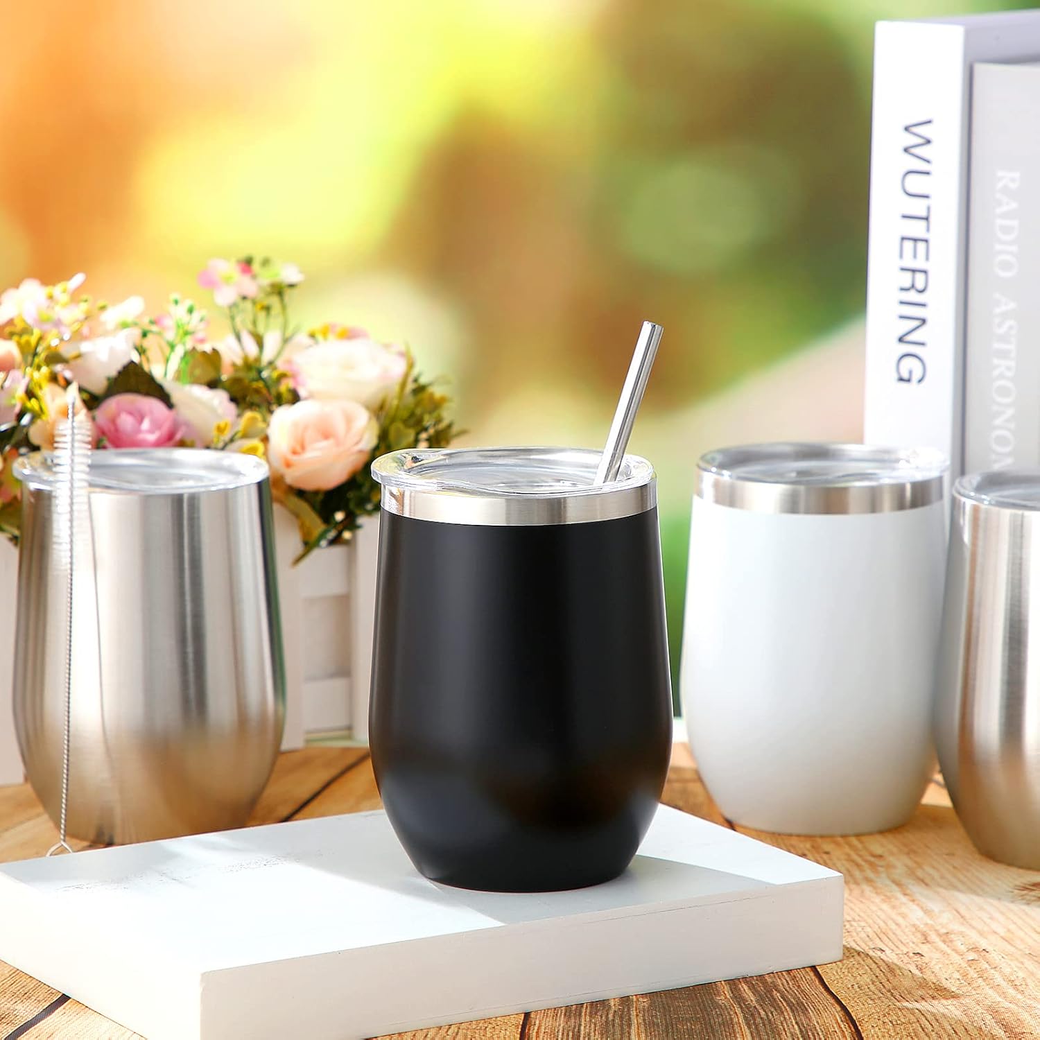 Sieral 40 Pack Insulated Wine Tumbler 12oz Stainless Wine Coffee Cup with Lid Straw Double Wall Vacuum for School Teacher Employee Appreciation Staff Nurse Team Social Work Gift(Black, White, Silver) - Image 7