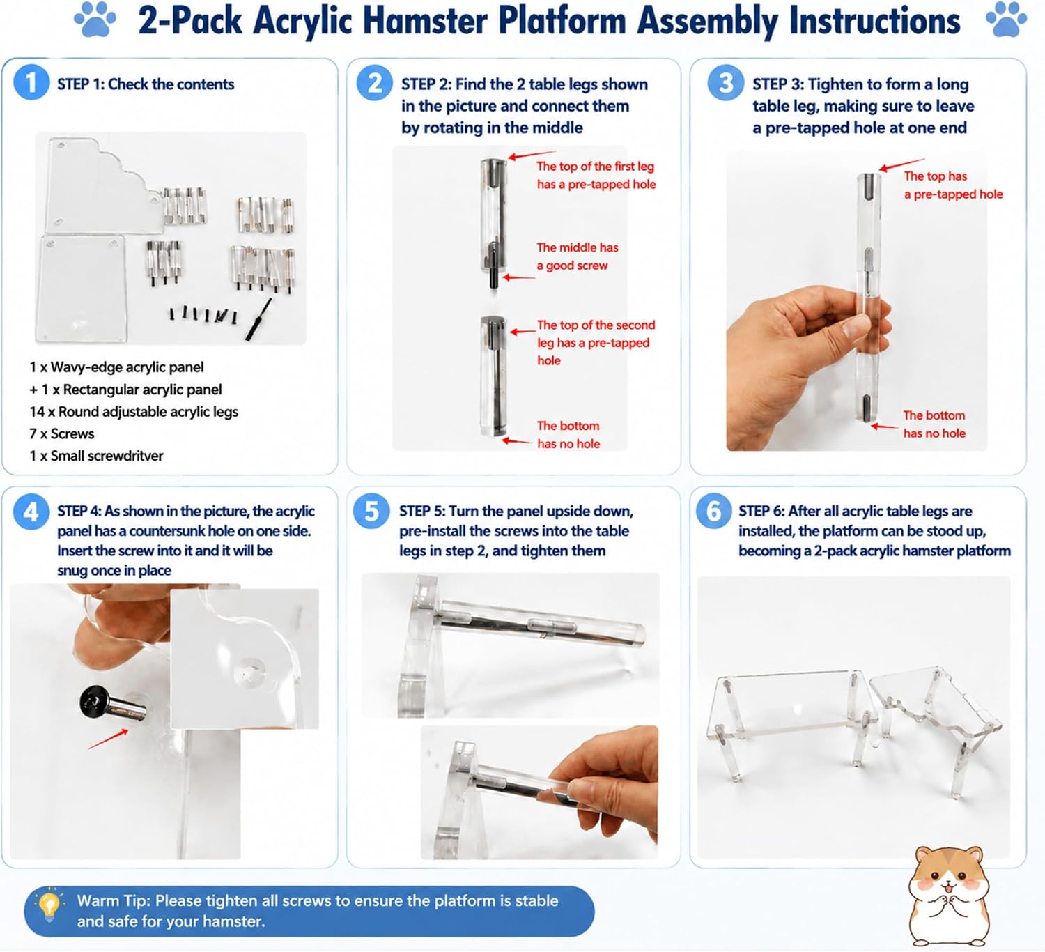 Ripeng 2 Sets Acrylic Hamster Play Platform Cage Accessories Small Pets Plastic Transparent Play Stand for Gerbils Dwarf Syrian Hamsters Mice Chinchilla Parrot Bird Small Animals