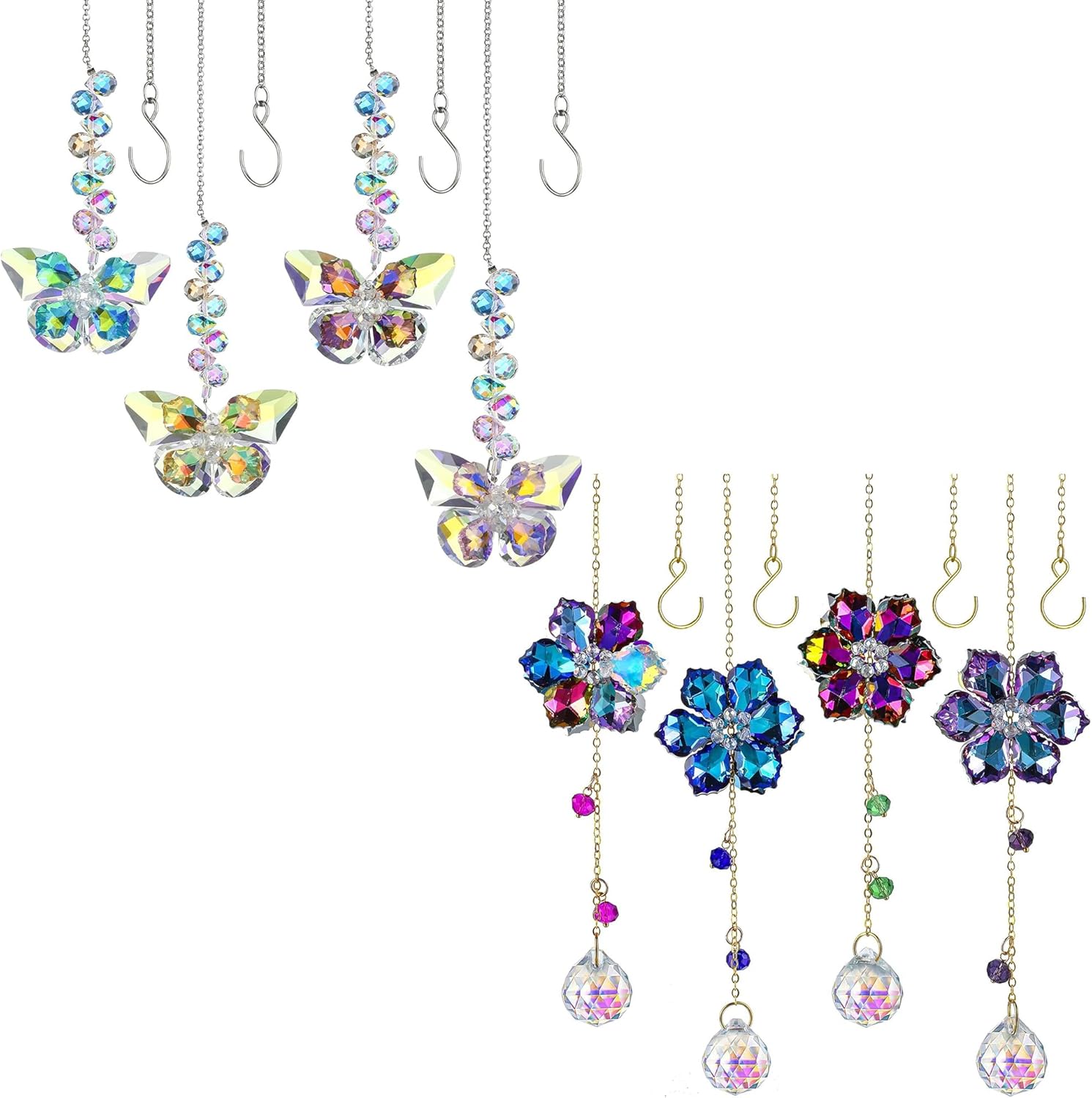 8pcs Crystal Butterfly and Flowers Suncatchers for Home Window Hanging