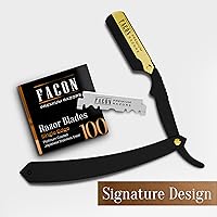 Vista 8 de Facón Navajas rectas para hombres - Kit de navaja de barbero profesional de borde recto con 100 cuchillas, afeitadora clásica de acero inoxidable