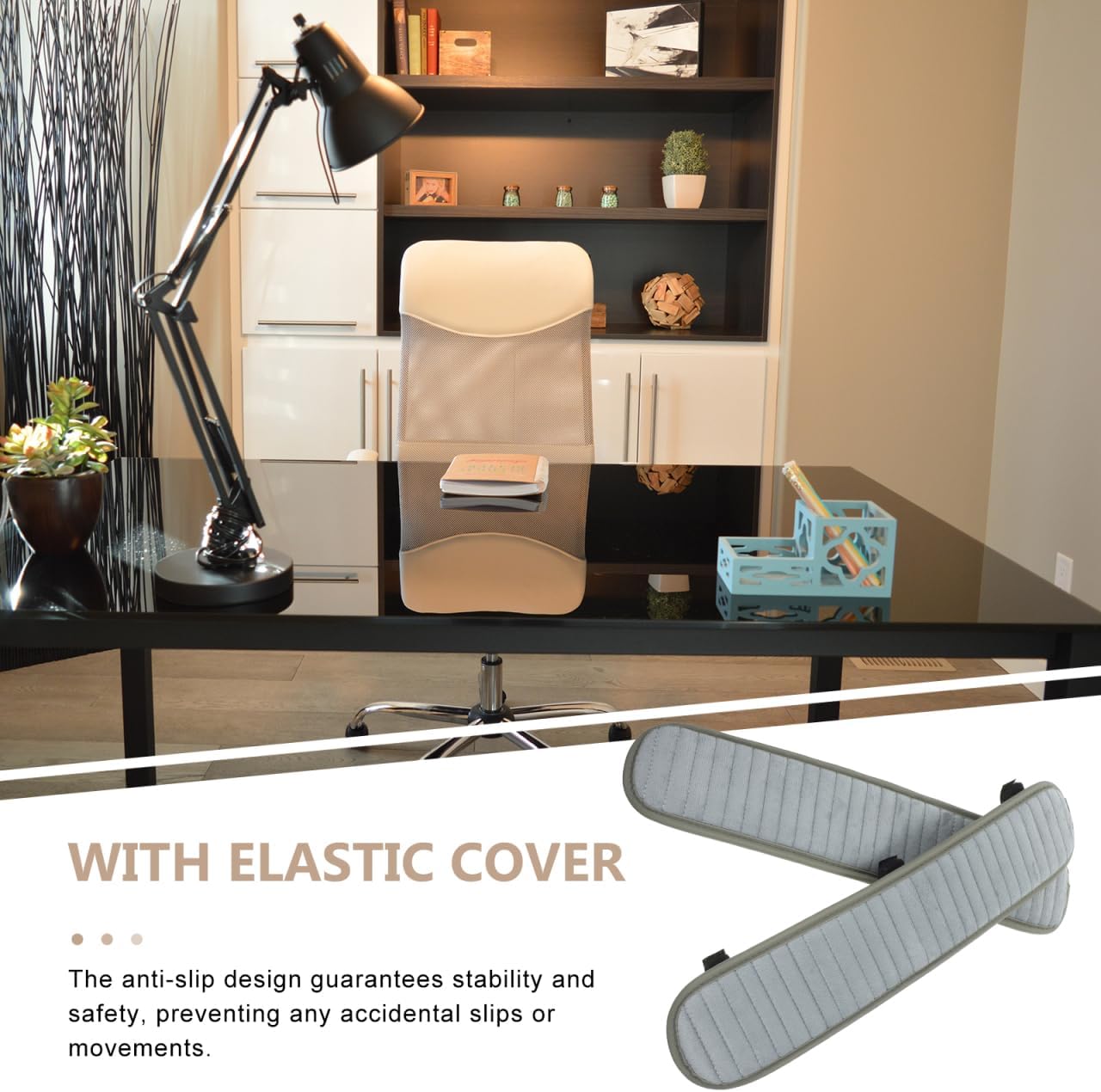 Uonlytech Chair Armrest Cover 17.91X3.74X1.77In Plush Office Chair Armrest Protector with Anti-Slip and Detachable Design for Comfortable Desk Seating