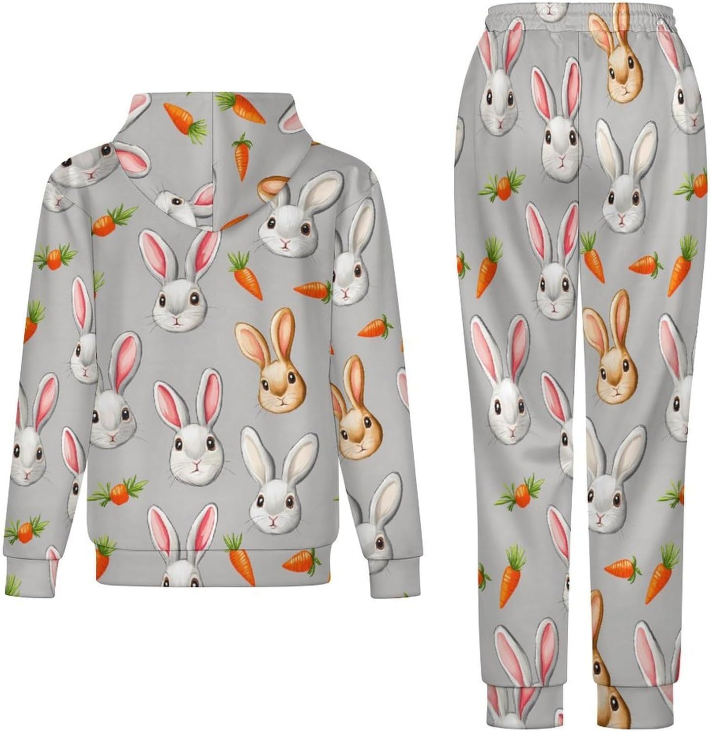 Rabbits Print Men's Hooded Set Casual 2 Pieces Suits Pullover Tracksuit Hoodies And Sweatpants