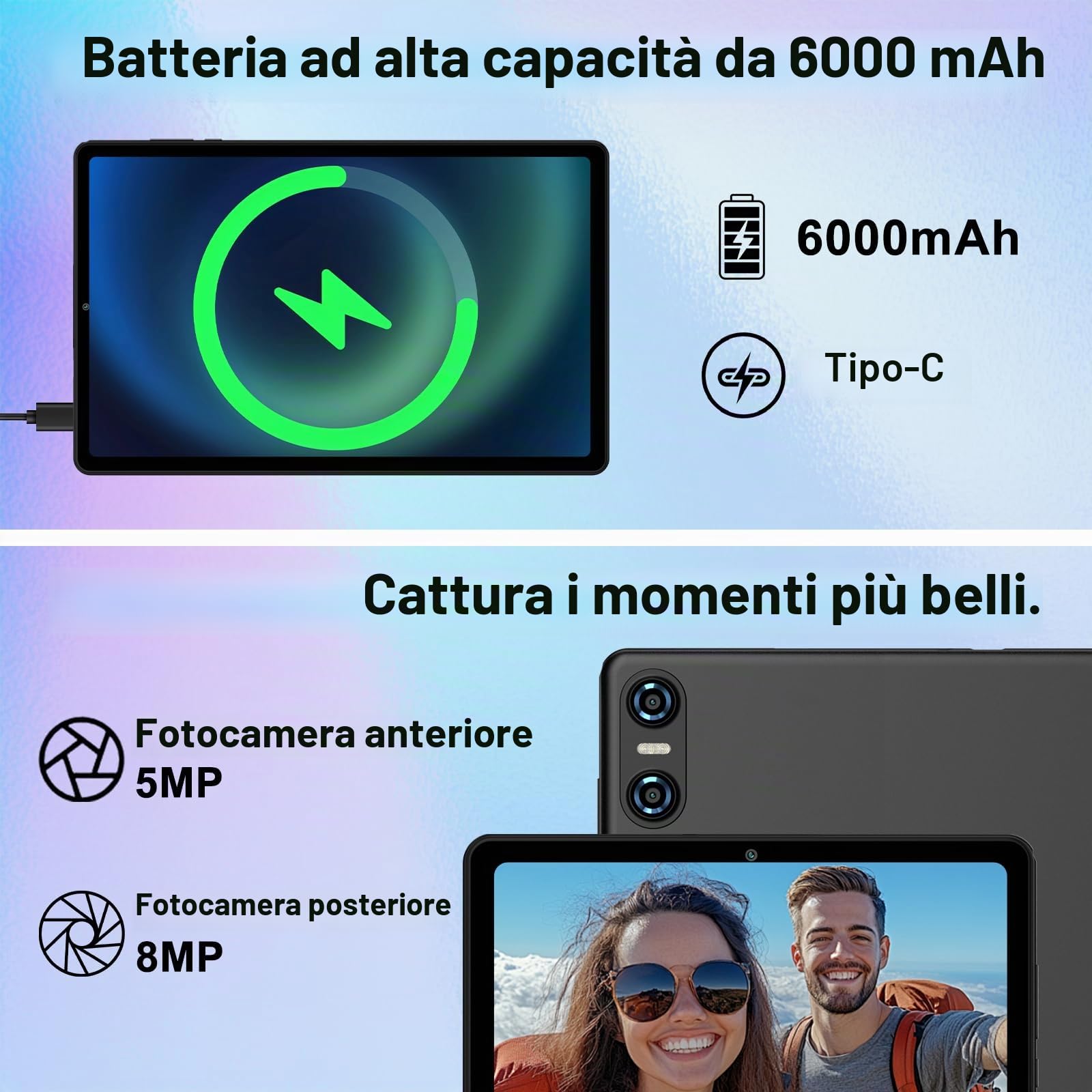 Tablet 10 Pollici Android 15 Gemini AI 30GB RAM 2TB ROM Octa-Core Widevine L1 WiFi 5G BT5.0 6000mAh Tastiera Mouse Custodia Nero Scuro