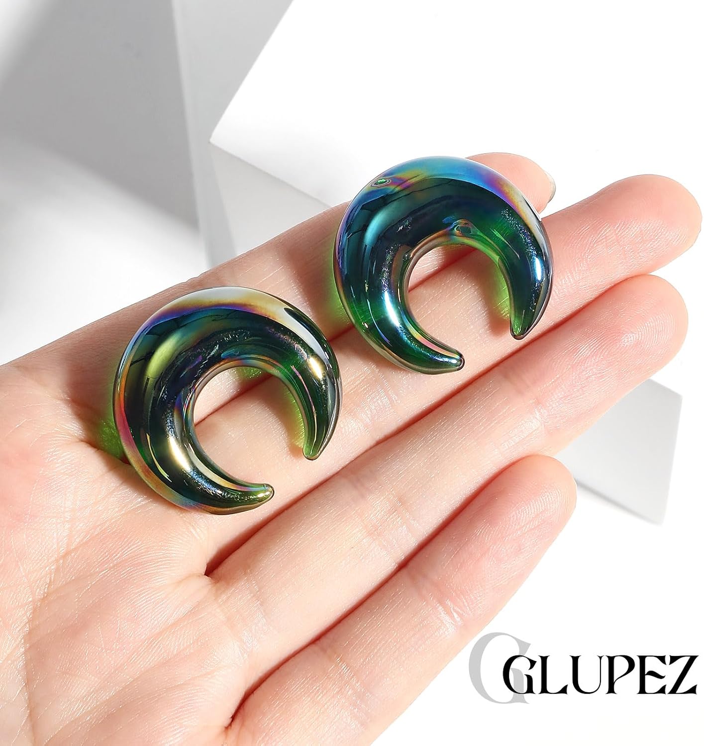 2PCS 2G 0G 00G 1/2” Crescent Glass Tapers C-shaped Ear Gauges Ear Expander Horseshoe Lobe Helix Plugs Colorful Body Piercing Jewelry 6mm 8mm 10mm 12mm
