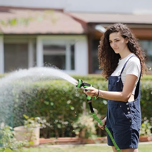 Miniatura 7 de Manguera de jardín de 50 pies, no expandible, 10 boquillas funcionales, manguera de jardín antitorceduras, manguera de agua flexible resistente de