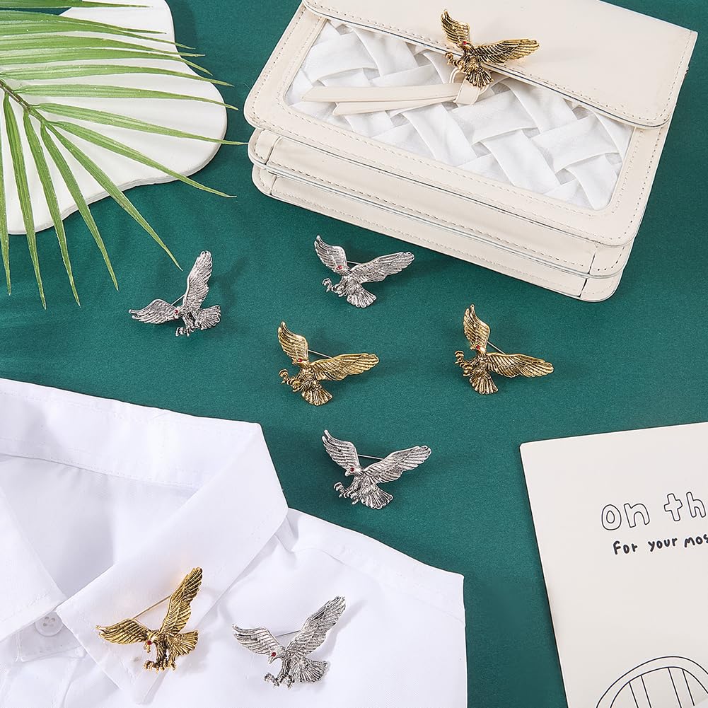 OLYCRAFT Broche de águila con diamantes de imitación, broche de águila de aleación con diamantes de imitación, broche de águilas para traje de negocios, broche de águilas para traje de boda, broche de