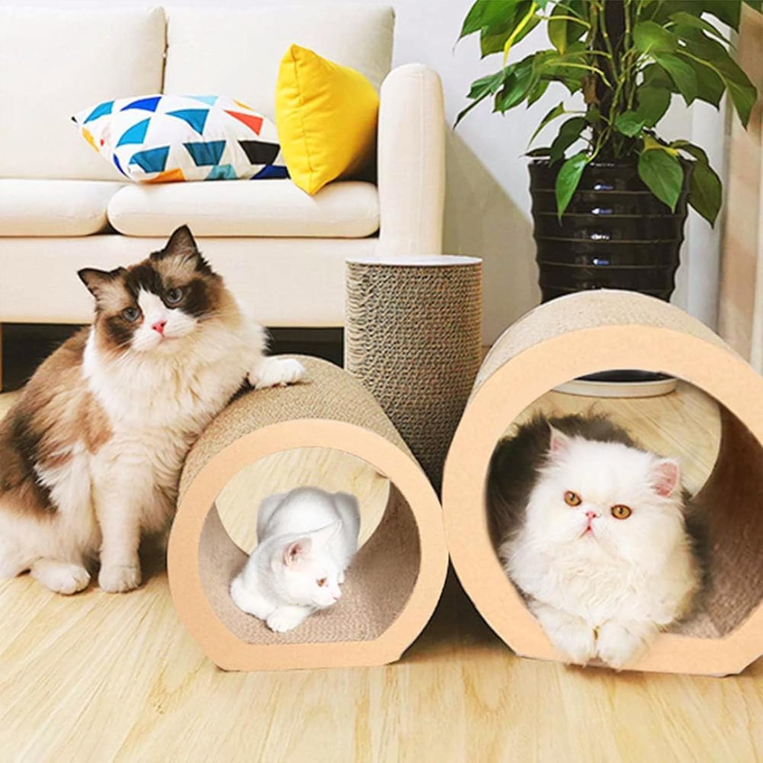 3-in-1 Reversible Cat Scratching Mat - Cardboard Scratcher Board with Cat Tunnel Bed, Kitten Scratch Pad for Indoor Cats Play, Rest, Scratch