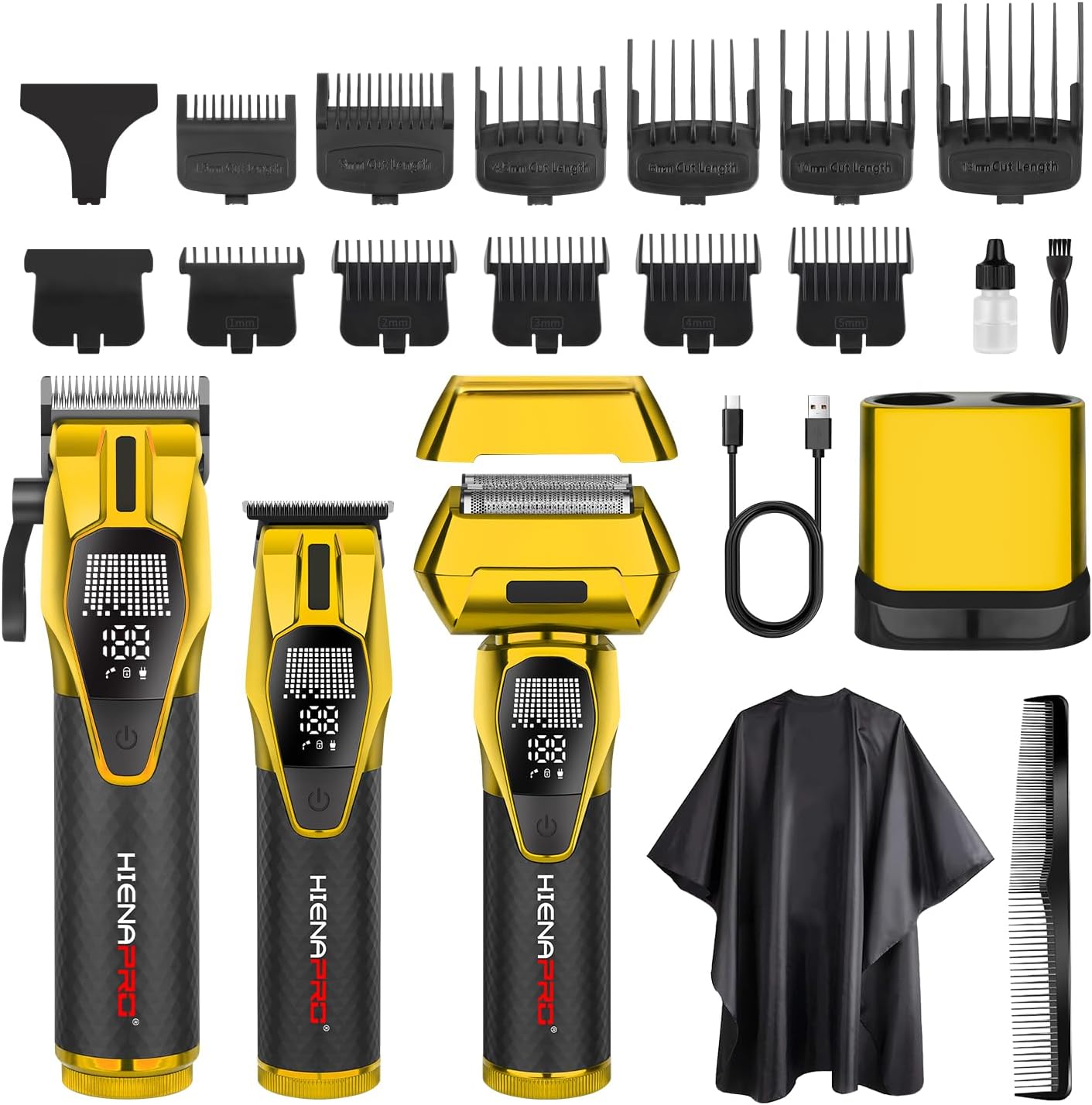 HIENA PRO Professional Cordless Hair Clippers for Men, Zero Gap Beard Trimmer & Foil Shaver Set, Rechargeable Barber Clipper Kit and Hair Cutting Set