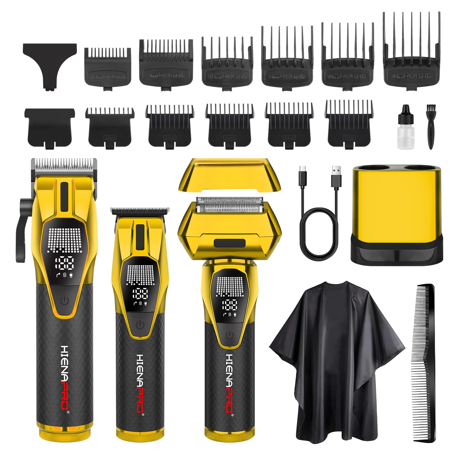 HIENA PRO Professional Cordless Hair Clippers for Men, Zero Gap Beard Trimmer & Foil Shaver Set, Rechargeable Barber Clipper Kit and Hair Cutting Set-image-38