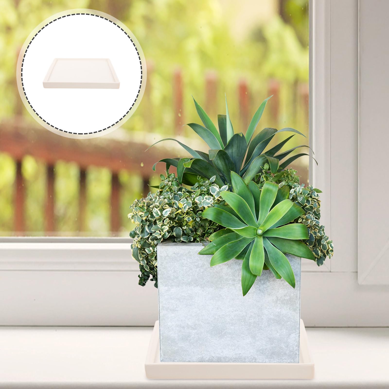 Sottovaso in Ceramica Quadrato Grande, Vassoio di Drenaggio per Piante da Interno, Piatto Vegetale Resistente per Vasi e Fioriere da Tavolo, Accessorio per Giardinaggio Casa