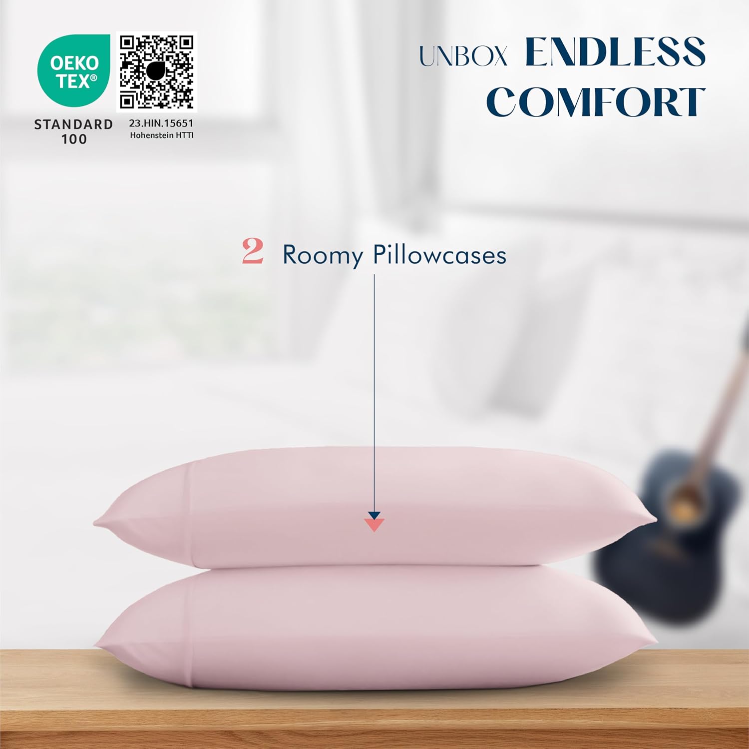 XOOX Linen 500 TC Cotton Pillow Cases King Size Set of 2, 100% Egyptian Cotton Pillowcases, Soft, Cooling & Breathable, Sateen Weave Hotel Pillow Covers for Sleeping - Blush