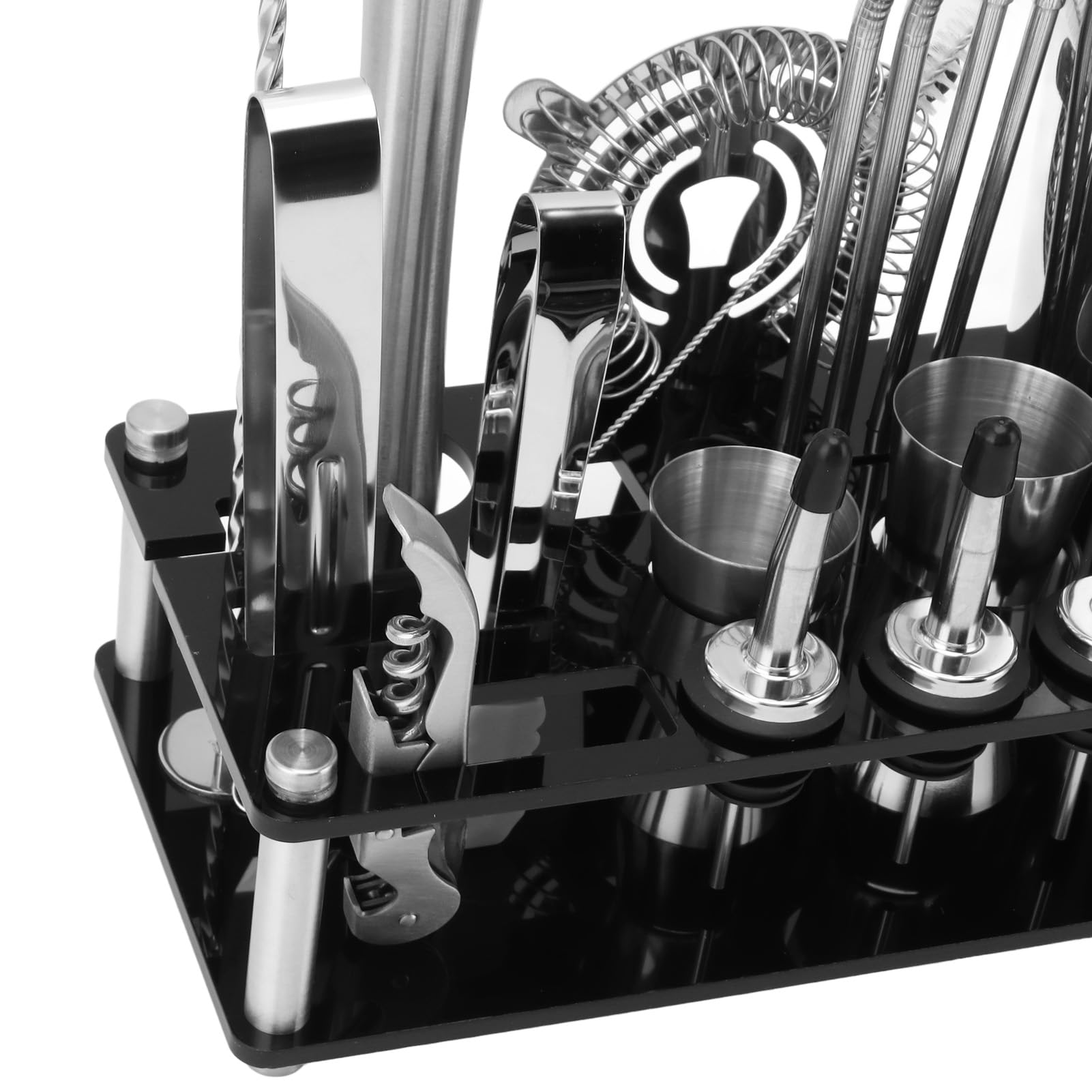 FLEXMAN Juego de Coctelera de 23 Piezas, Kit Profesional de Barman de Acero Inoxidable con Soporte Acrílico, Juego de Cóctel Multifuncional para el Hogar, Bar, Fiesta