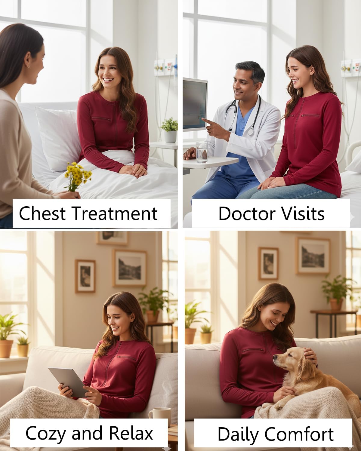 Chemo Shirts for Women with Port Access and Side Snaps Long Sleeve for Post Surgery Recovery Dialysis Comfort Shirt - Image 3