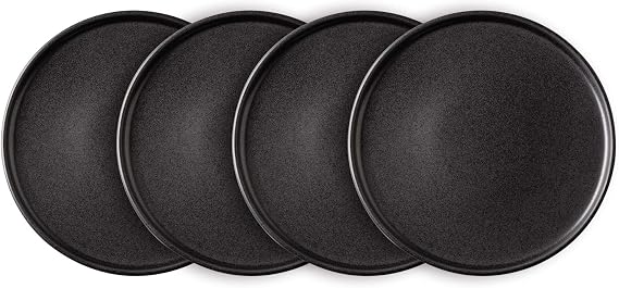 AmorArc Stoneware Dinner Salad Plates Set of 4, 8.5 Inch Ceramic Plates | Reactive Glaze Modern Plates for Dessert, Salad, Appetizer,Dinner, Microwave, Dishwasher Safe,Scratch Resistant Matte Blac