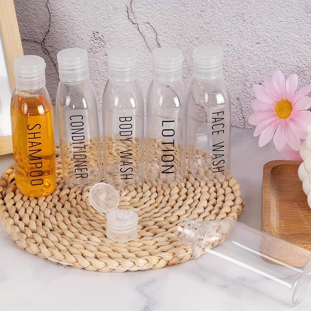 6-Pack Travel Bottles,100ml/3.4oz Clear Plastic Travel Toiletry Containers, TSA Approved Leak-Proof Flip Cap Squeeze Bottles for Shampoo, Lotion & Toiletries