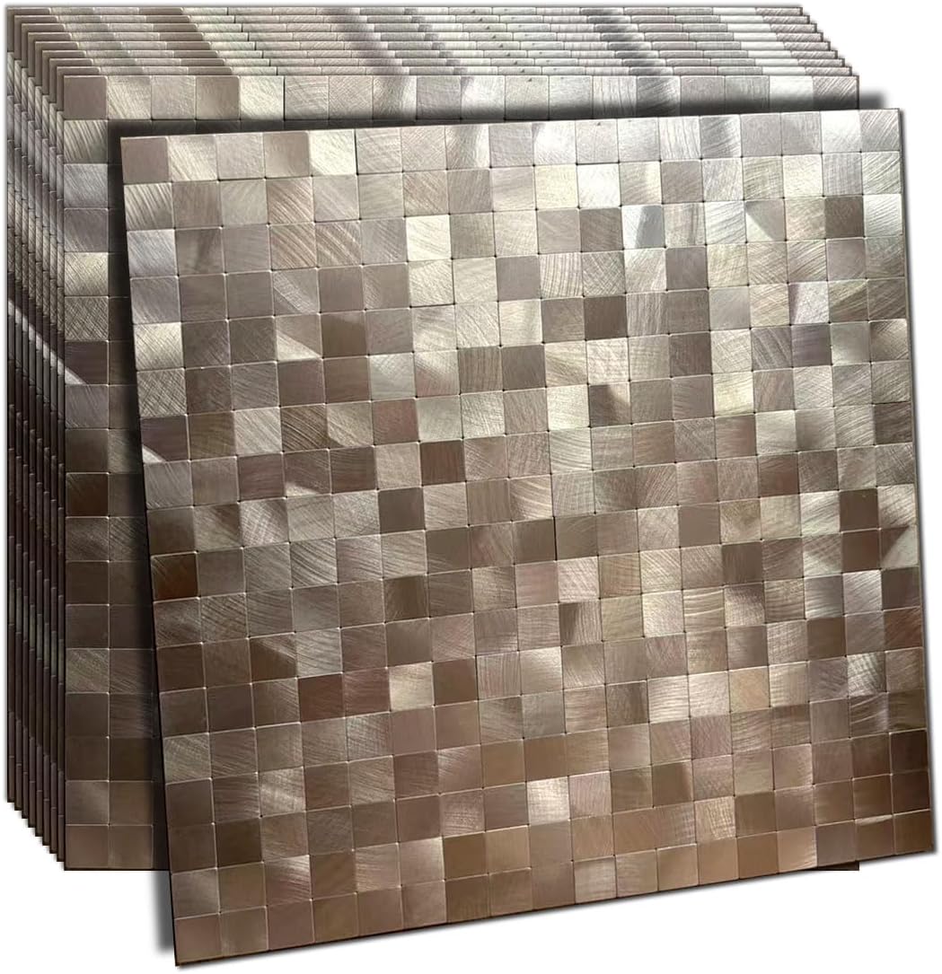 WEIMEISC 10-Sheet Peel and Stick Backsplash Tile for Kitchen, Self-Adhesive Backsplash Tile, Stick on Bathroom Vanities，Fireplace, Laundry Table (Frosted Bronze)