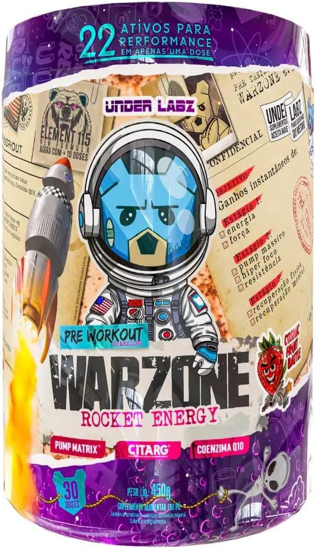 Warzone Rocket Energy – Pré-Treino em Pó · Under Labz, com Cafeína, Taurina e Beta-Alanina · Energia física e foco mental extremos – Sabor Intenso – 450g – 30 Porções (Único, COSMIC FRUIT BATTLE)