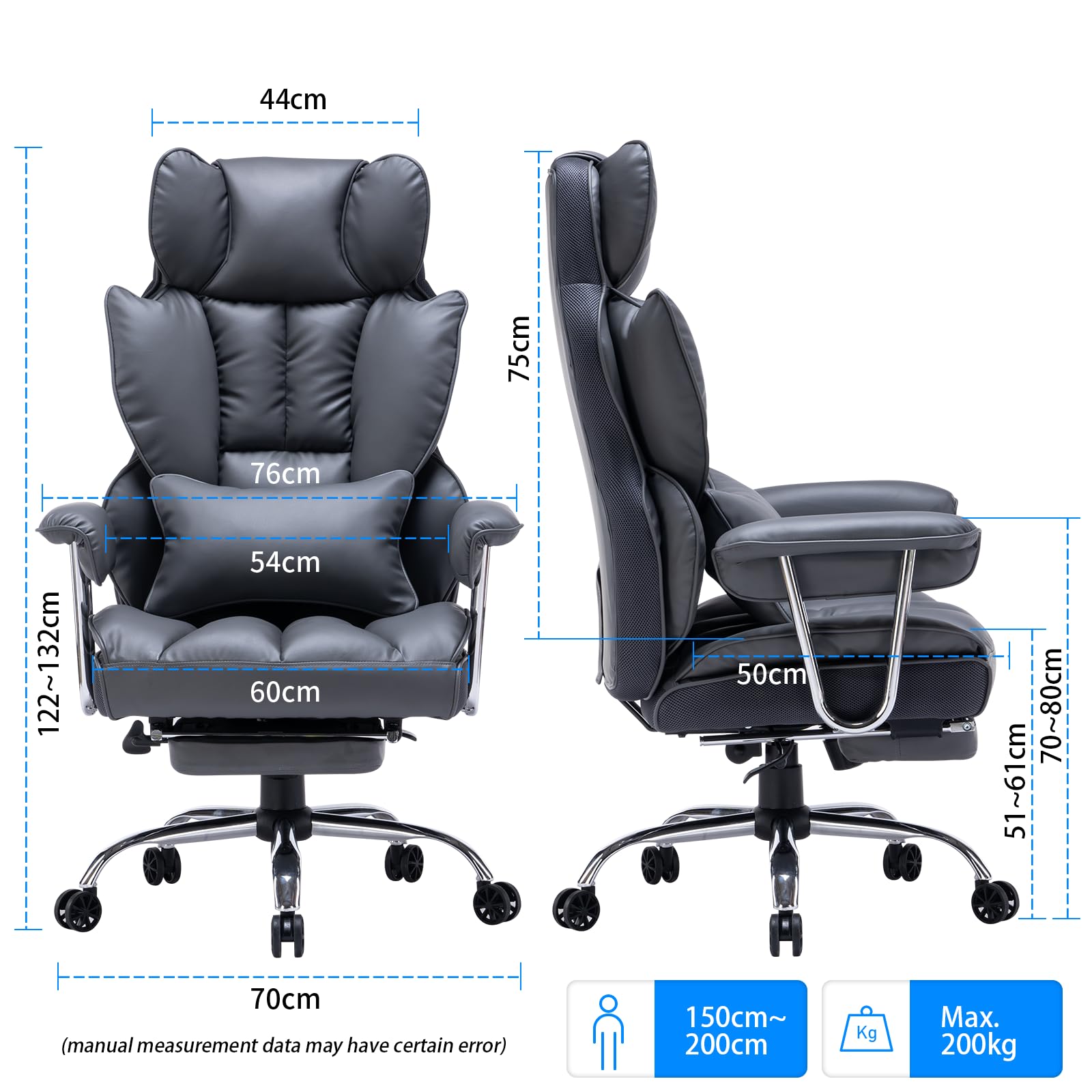 Efomao Sedia da ufficio,sedia da ufficio ergonomica in pelle PU,sedia da ufficio 200kg,sedia girevole regolabile con poggiapiedi e supporto lombare,Sedia da ufficio nera leggera