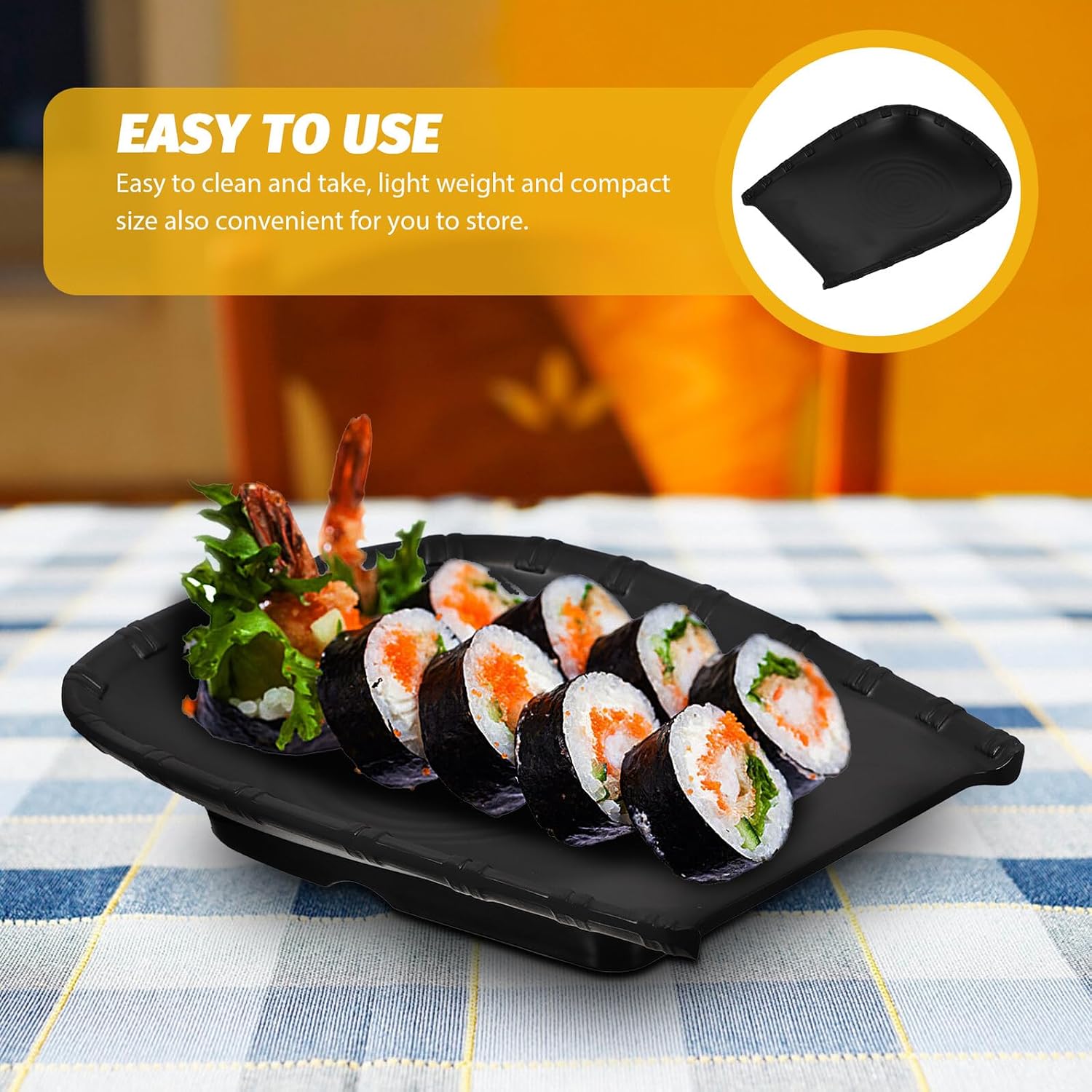 Black Matte 9-inch Japanese Style Sushi Plate, Multi-function Decorative Sushi Serving Tray for Home and Bar Use