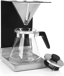 BEEM POUR OVER Kaffeebereiter Set - 4 Tassen | Edelstahl-Permanentfilter (Größe 2), 0,5 l Glaskanne, Beton-Sockel | Manuelle Kaffeebrühkunst für ein besonders mildes Kaffeearoma