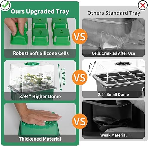 Miniatura 3 de Bandeja de inicio de semillas con luz de cultivo 30 células grandes flexibles emergentes paquete de 5 bandejas de inicio de plántulas con cúpula de