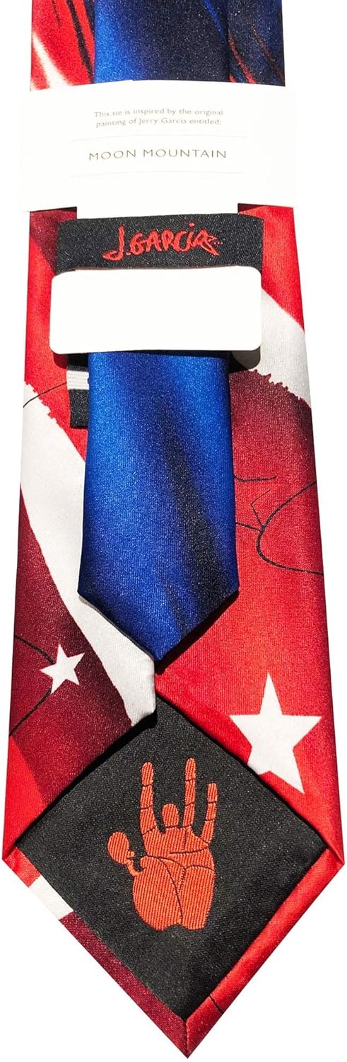 Jerry Garcia Collector's Edition Men's Moon Mountain Artwork 4th of July USA Flag Extra Long Neck Tie - Navy Blue