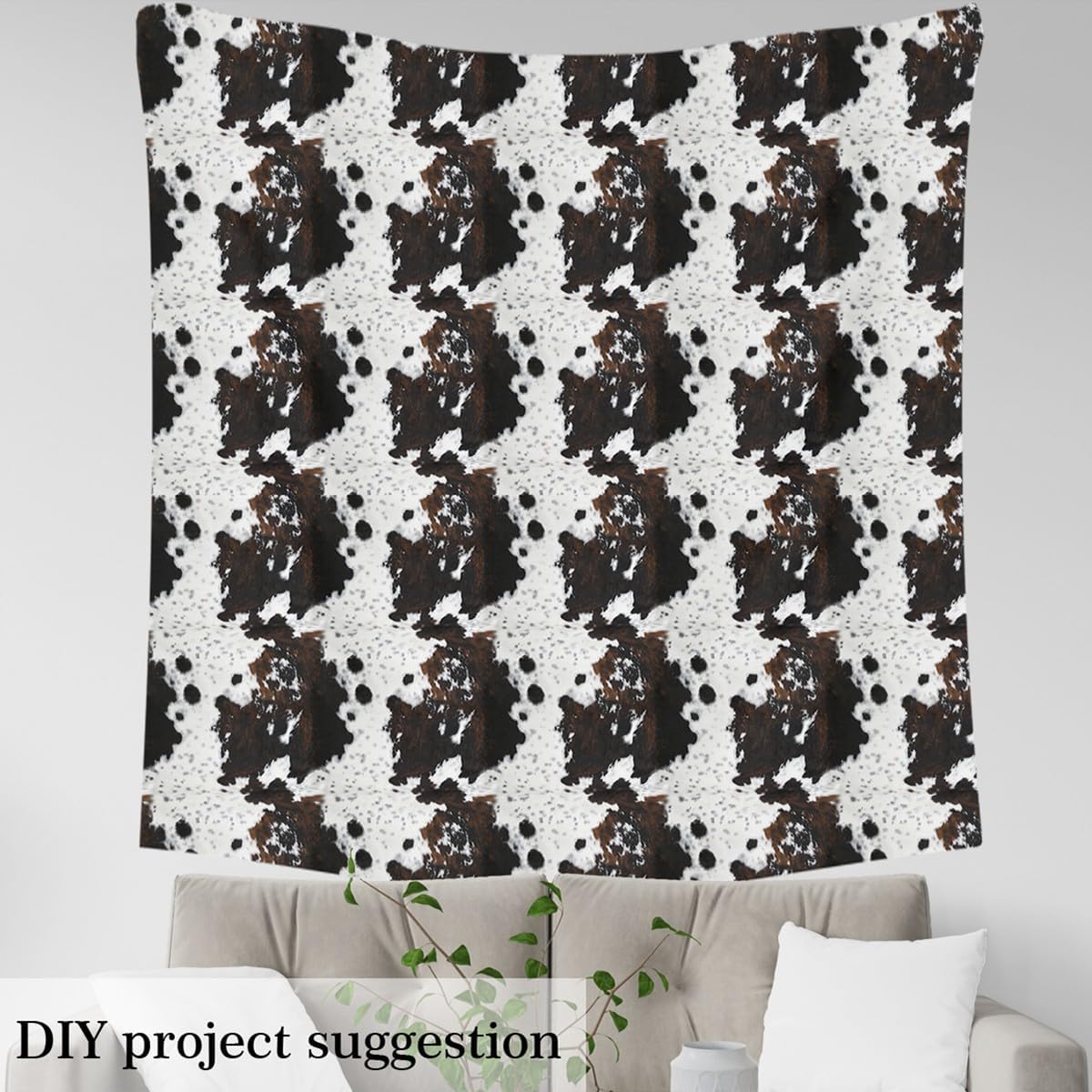 Cowhide Print Girl Woman DIY Fabric by The Yard for Kids Teens Craft Lovers,Abstract Animal Fur Rustic Farmhouse Style,Decorative DIY Fabric for Upholstery and Home Accents,5 Yard,Black White Brown
