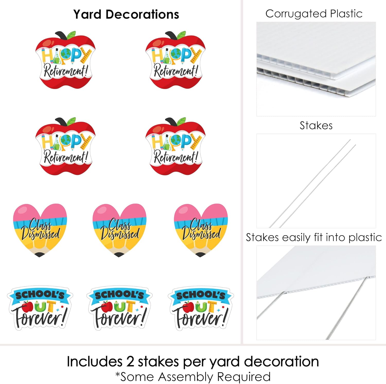 Big Dot of Happiness Teacher Retirement - Pencil Apple Lawn Decorations - Outdoor Happy Retirement Party Yard Decorations - 10 Piece