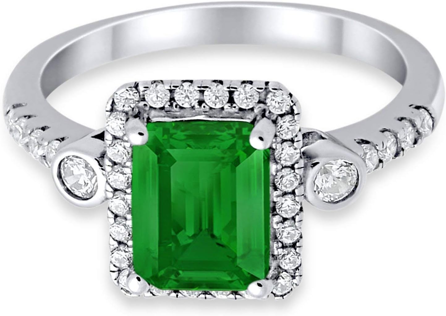 Blue Apple Co. Halo Emerald Cut Wedding Engagement Bridal Promise Ring 925 Sterling Silver Chooe Color