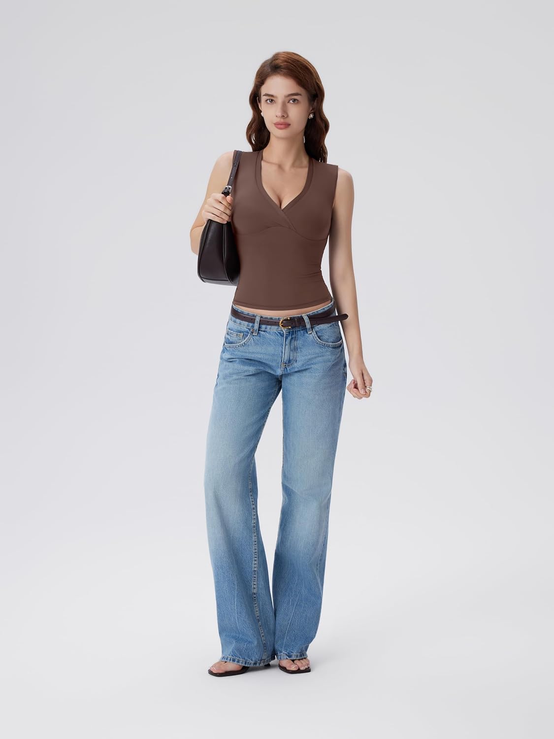 SUUKSESS Women Built in Bra V Neck Tank Tops Double Lined Summer Going Out Camisole Tops - Image 5