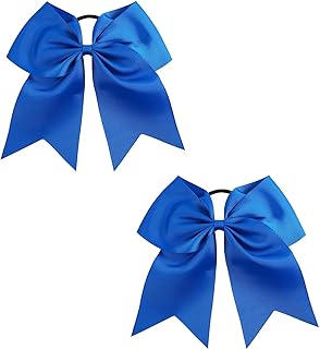 Lazos de animación azules, 2 unidades de 8 pulgadas, grandes lazos para el pelo, color azul real, banda elástica hecha a mano para animadoras, adolescentes, niñas, deportes universitarios (azul)