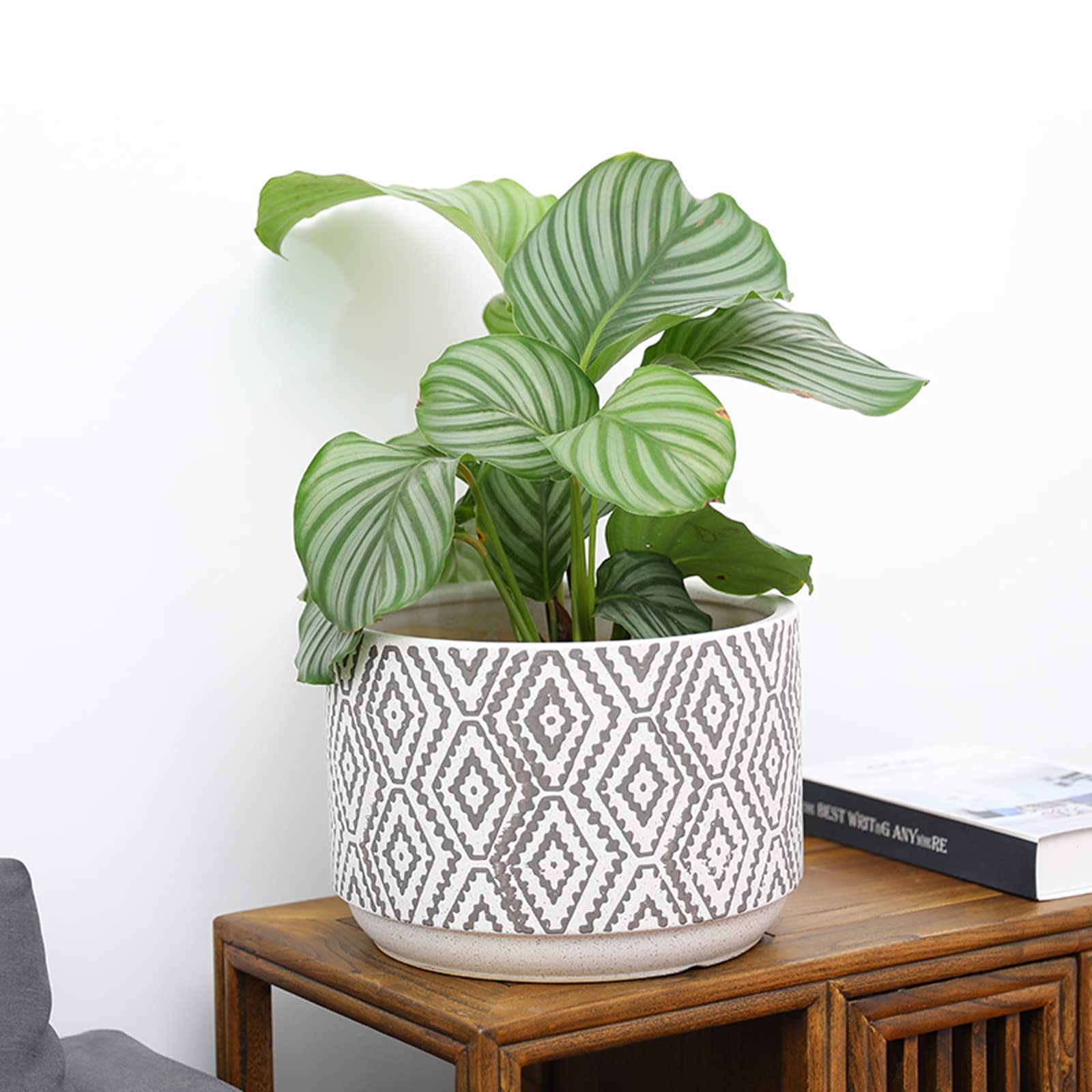 Vasi da Giardino Fioriera in Ceramica con Motivo Geometrico, Vaso da Fiori per fioriera Rotondo da 7/9/11 Pollici con Foro di drenaggio per Interni ed Esterni