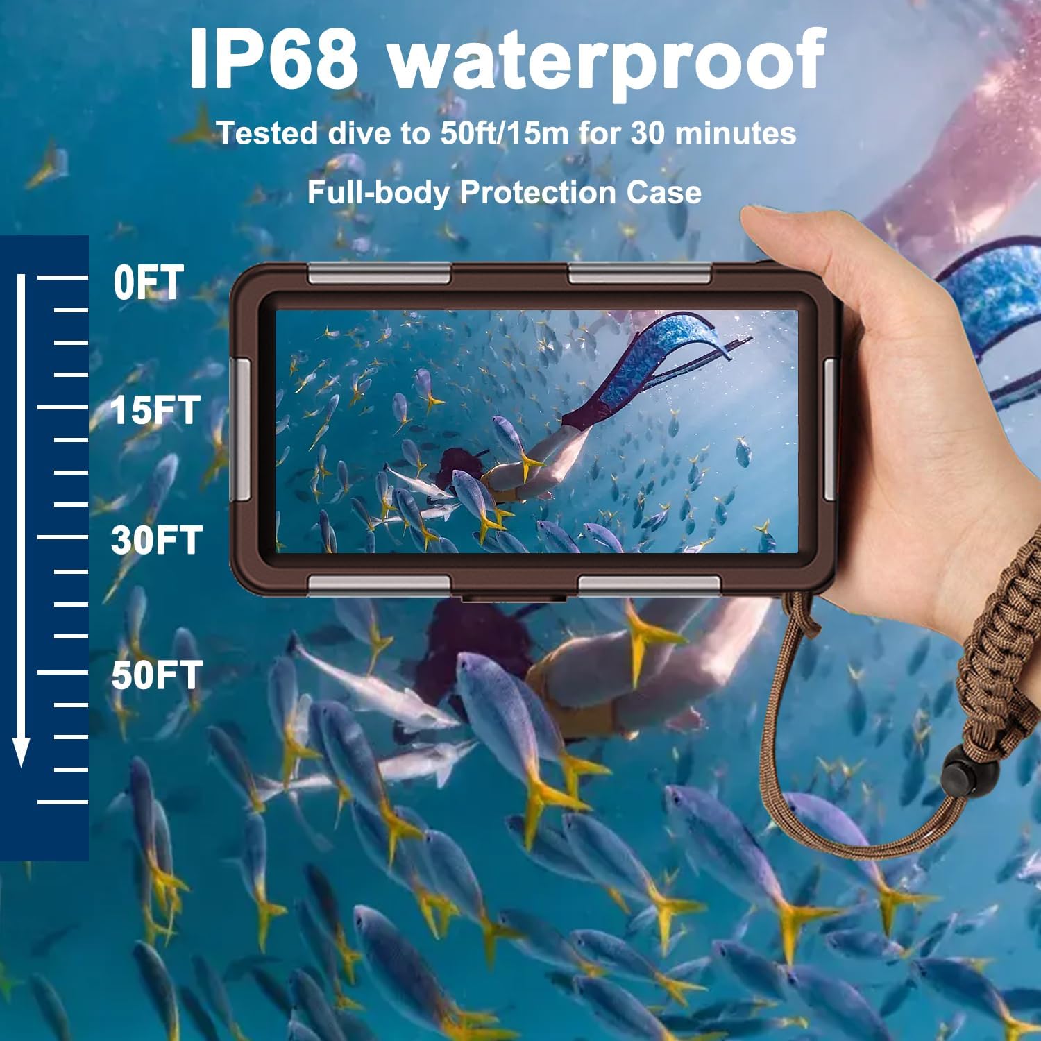 Universal Waterproof Diving Case for Smartphone 4.7-6.9'', 50FT/15M, Brown image 2