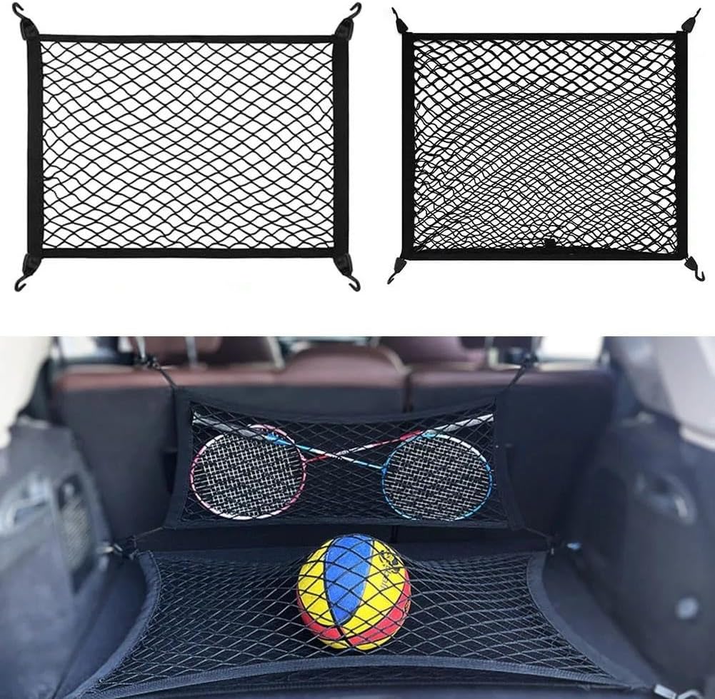 Car Nets 80 * 60cm Elastic Car Trunk Single And Double Layer Luggage Fixed Storage Net Cargo Organiser Interior Accessories (Single layer)