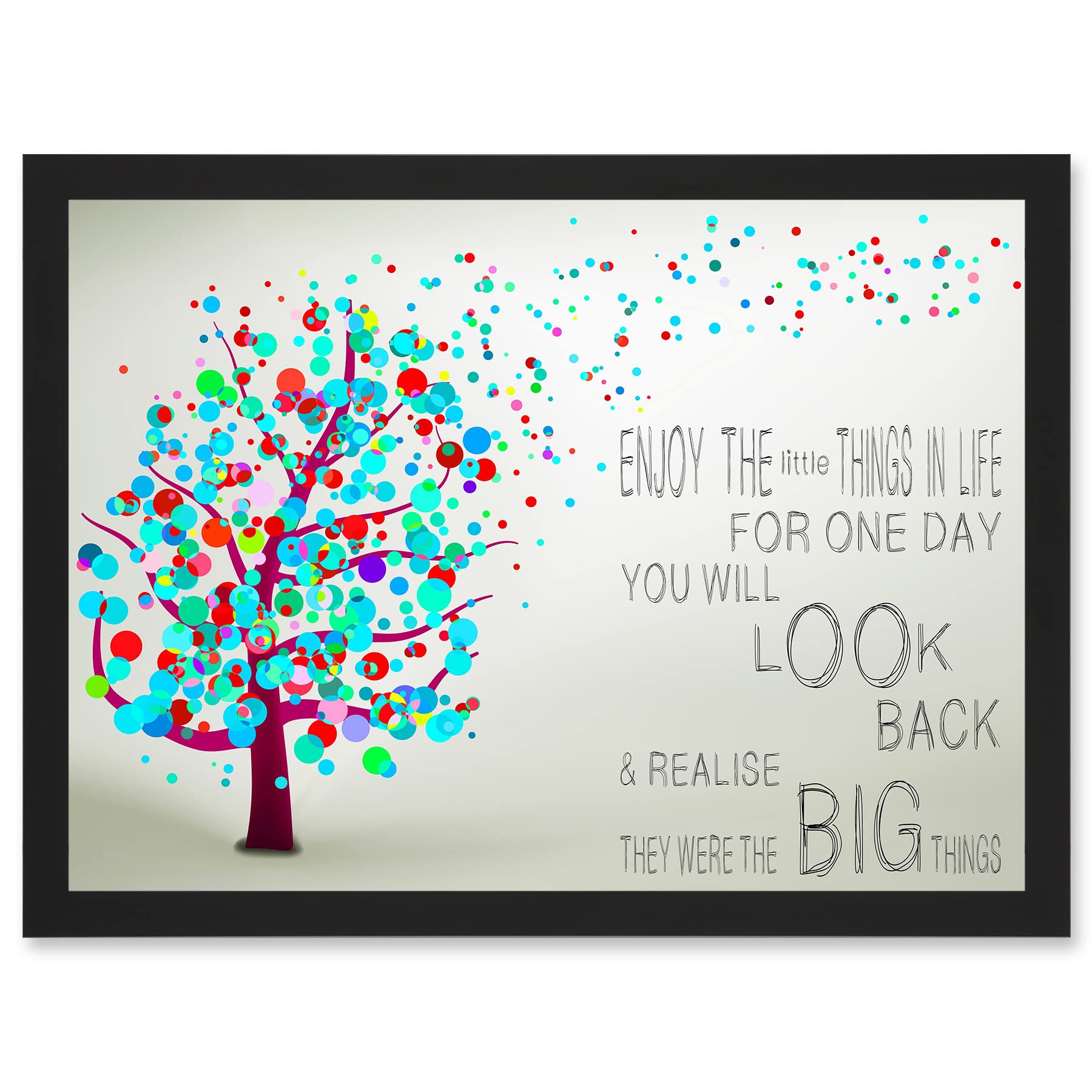 Artery8 Enjoy Little Things Life Bubble Tree Quote Typography A4 Artwork Framed Wall Art Print