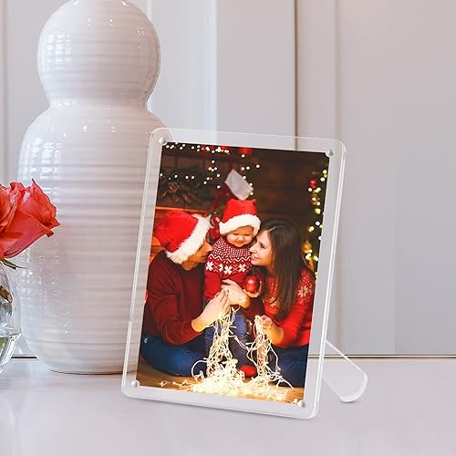 Miniatura 6 de Boxalls Marco de fotos acrílico de 6 x 8 pulgadas con soporte, marco de fotos transparente con imanes para exhibición de mesa horizontal o vertical