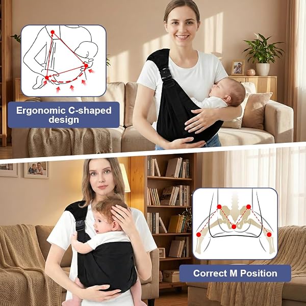 Baby Carrier, Portable Toddler Sling Carrier with Adjustable Thick Shoulder Straps, Soft Baby Sling for Newborn Up to 3-24 Months, Breathable and Comfortable(Black) - 5