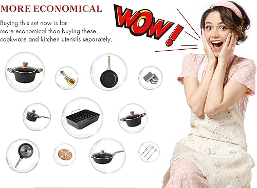 Miniatura 6 de Caannasweis - Juego de ollas y sartenes  Juego de utensilios de cocina de piedra de granito antiadherente, cazuelas de inducción y cacerola y