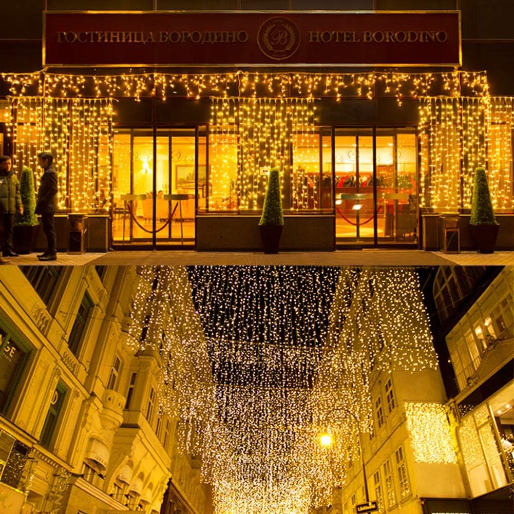 HOME LIGHTING 600 LED Curtain Lights Fairy Starry String Lights Window Backdrop Christmas Wall Bedroom Wedding Birthday Party Decorations, Warm White
