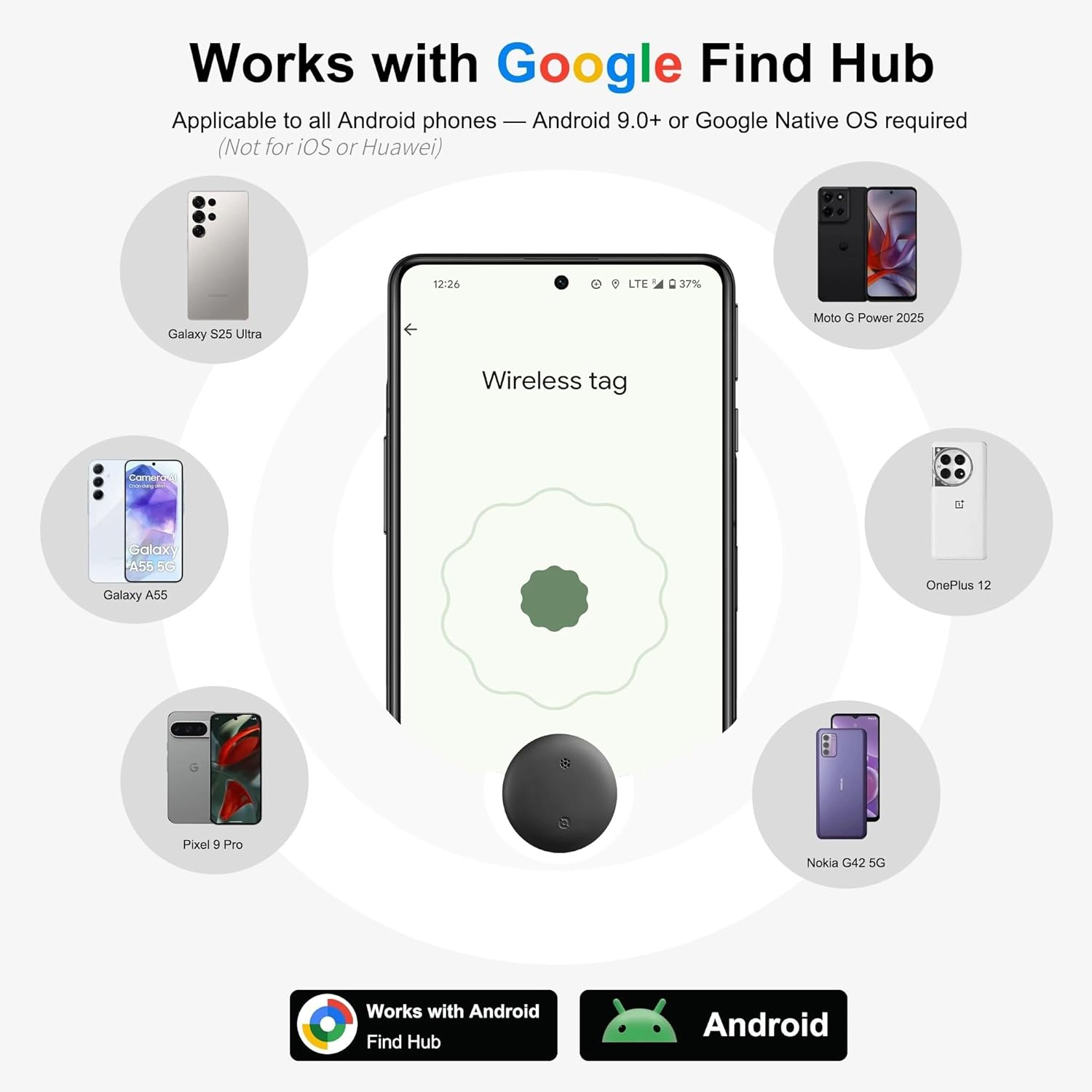 Android Tracker Tags, 4 Pack Google Certified Smart Tracker with Silicone Cases, Works with Google Find Hub for Keys, Luggage, Backpacks, Pets, IP67 Waterproof & Replaceable Battery (Android Only)