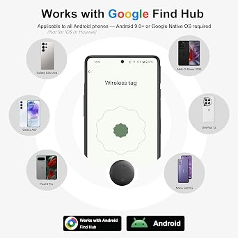 Android Tracker Tags, 1 Pack Google Certified Smart Tracker with Silicone Cases, Works with Google Find Hub for Keys, Luggage, Backpacks, Pets, IP67 Waterproof & Replaceable Battery (Android Only)