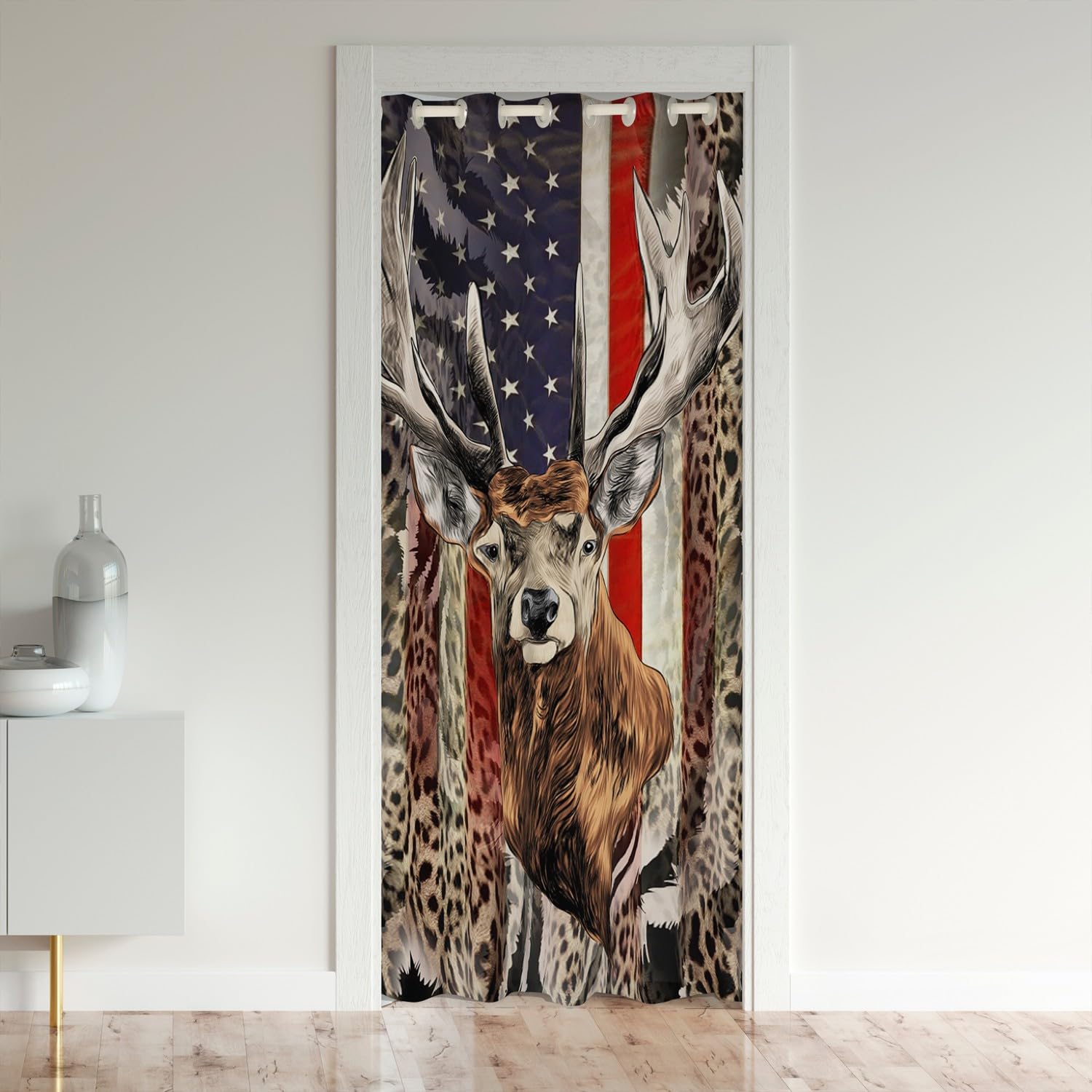 Loussiesd Deer Antlers Leopard Window Treatments Deer Flag Door Curtain for Doorway Privacy Hunting Closet Door Cover Curtain for Bedroom Living Room Wildlife Window Treatments 86x203cm