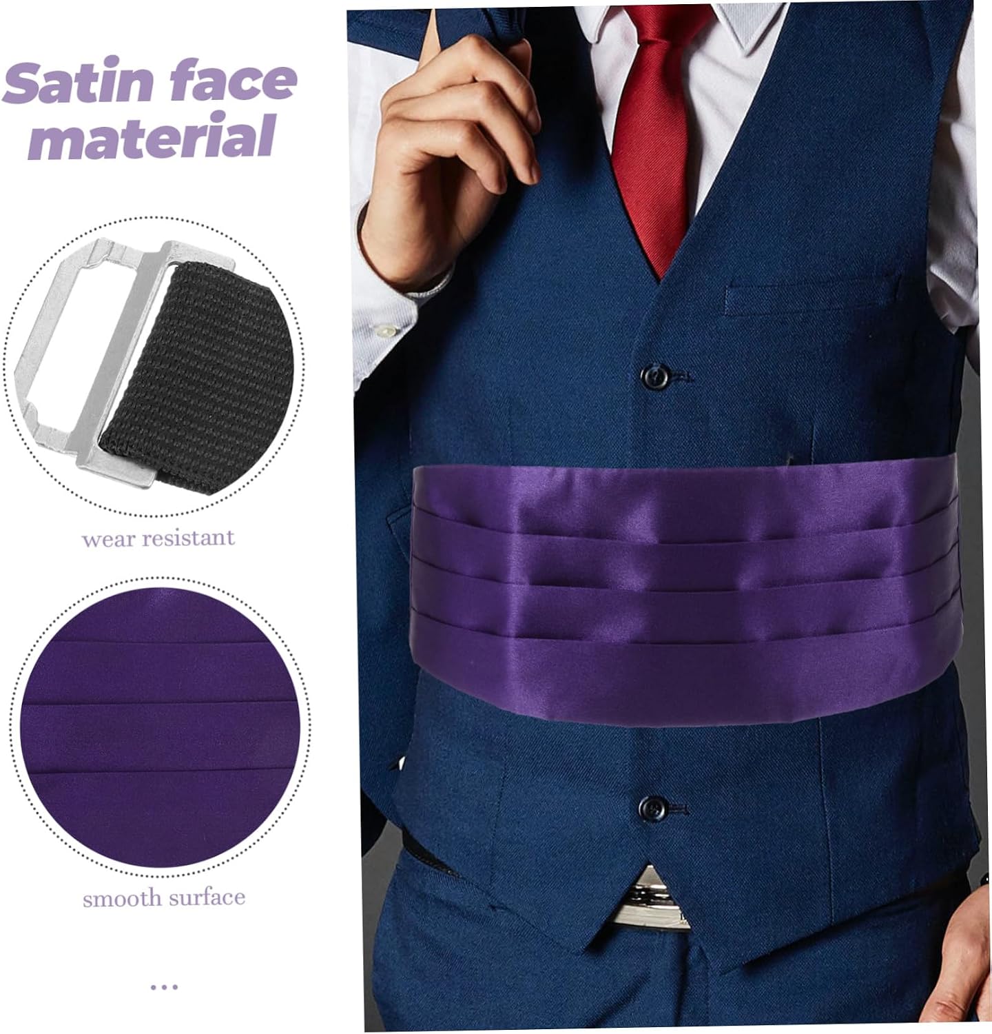 VOSAREA Pre-tied Bow Tie - Cummerbund and Handkerchief in Elegant Purple – for Weddings Business Events and Formal Occasions