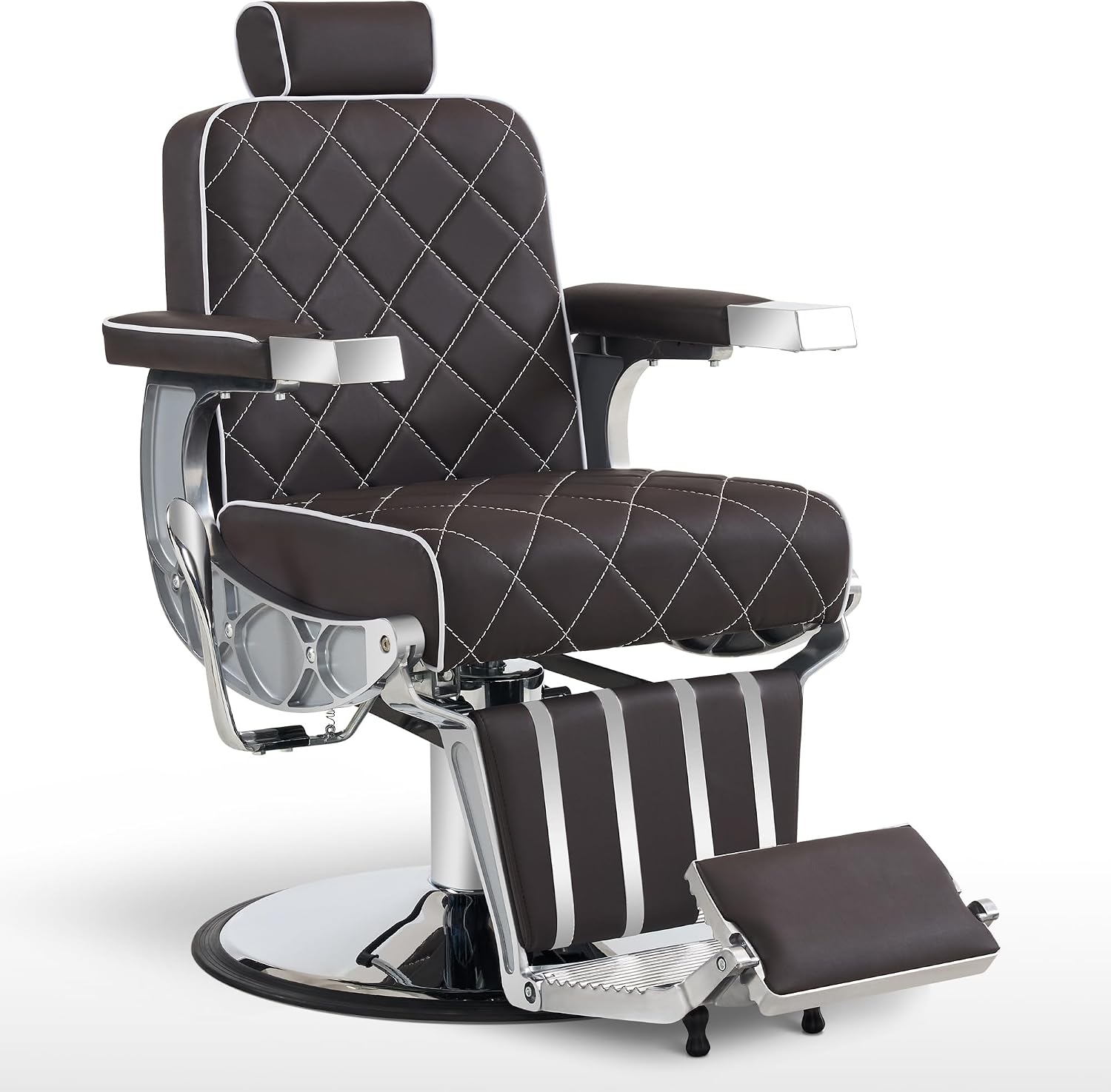 BarberPub Classic Barber Chair, Professional 660lbs Hydraulic Pump, All Purpose Recline Salon Styling Equipment, 360 Degrees Swivel for Hair Stylist, Barbershop, Salon&Spa Chair 8625 (Brown)