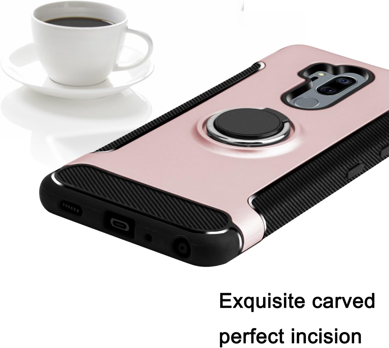 Innens Compatible with LG G7 Case, LG G7 ThinQ Case, 3-in-1 [TPU + Dual Layer PC] Shockproof Hybrid Rugged Full-Body Protective Case for LG G7 / LG G7 ThinQ (Rose Ring)