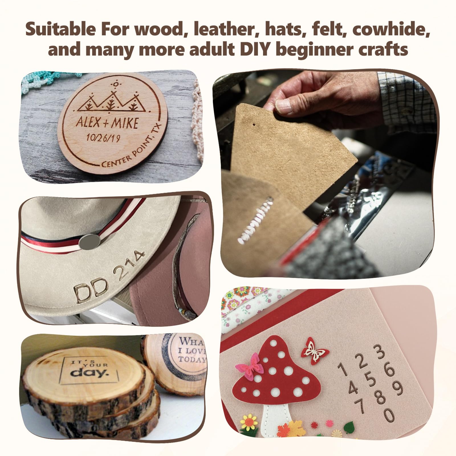 Mini Brandeisen Kit, 26 Buchstaben und 10 Zahlen, personalisierte Brandeisen mit 3 Griffen für Holz, Leder, Hüte, Filz, Rindsleder (nicht für Lebensmittel)