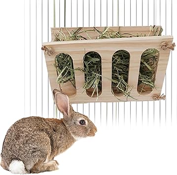 Amazon 木製 牧草フィーダー かじり木牧草ボックス うさぎ 牧草入れ 干し草フィーダー 餌入れ ウサギ干し草フィーダー 牧草 フィーダー ウサギ用食器 チンチラ モルモット 食器 うさぎフードボウル 多目的 すべり止め 小動物用 省スペース ケージに固定できる Horypt