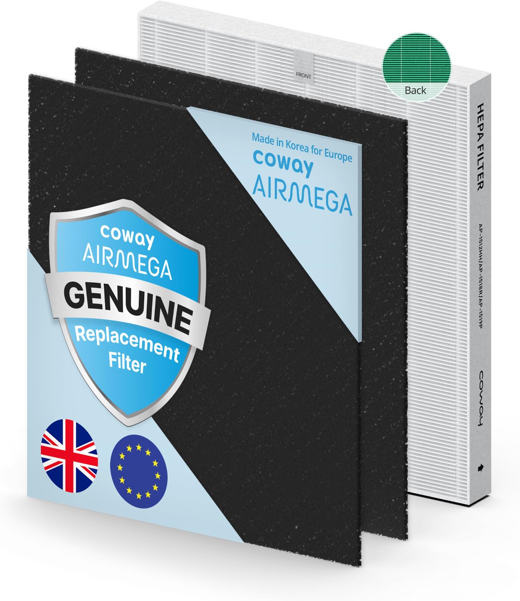 Replacement Filter for AP-1512HH Mighty, AP-1512HHS and AP-1518R Airmega200M air purifiers, Genuine Filter, GreenHEPA Designed for Europe, Made in Korea